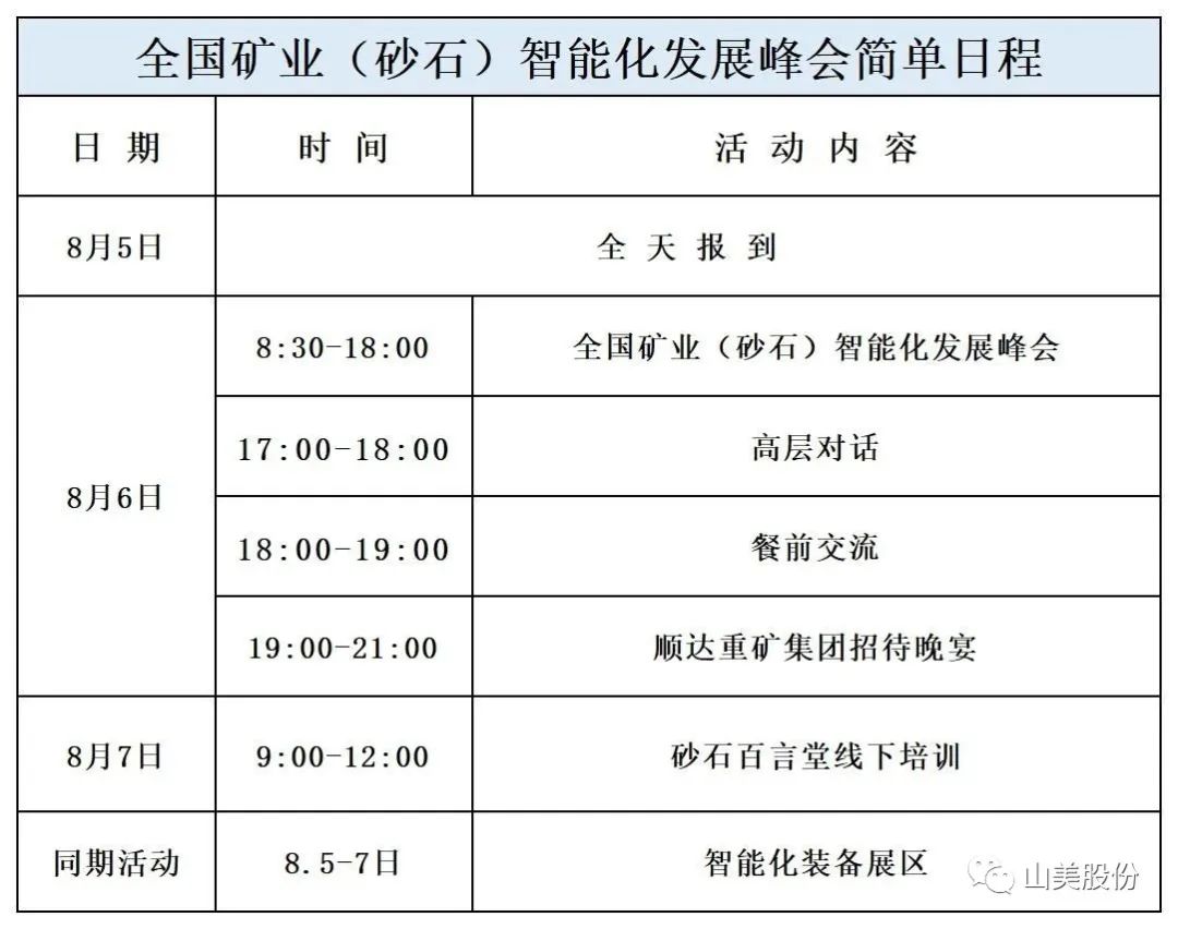 【會議預告】上海山美股份與您相約長沙全國礦業(yè)（砂石）智能化發(fā)展峰會